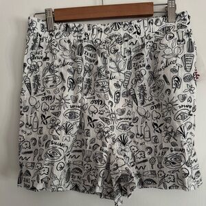 Happily grey black and white Italy print pajama bottom shorts
